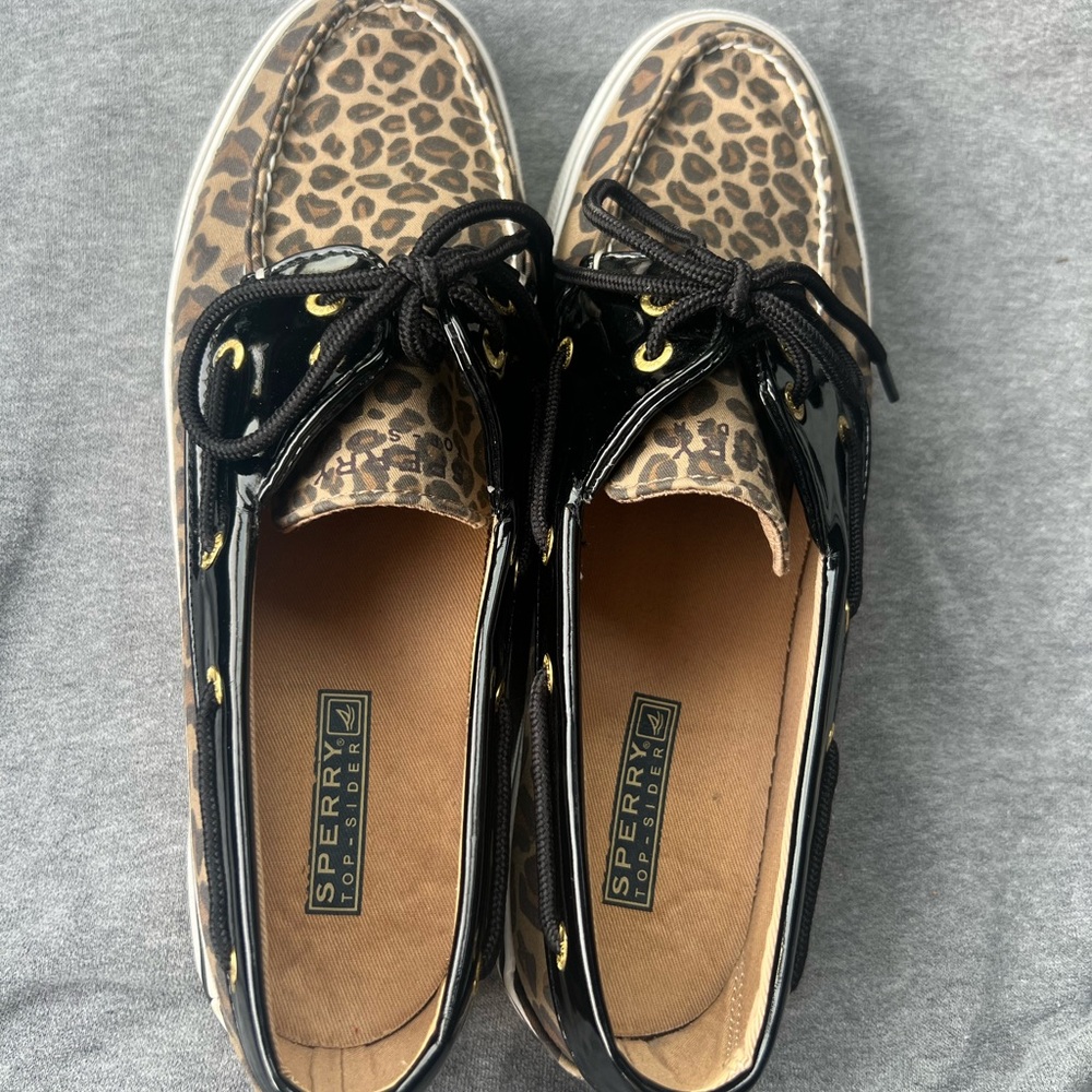 Sperry Top-Sider Leopard Print Boat Shoes Women’s 10 Preppy Coastal Loafers Y2K